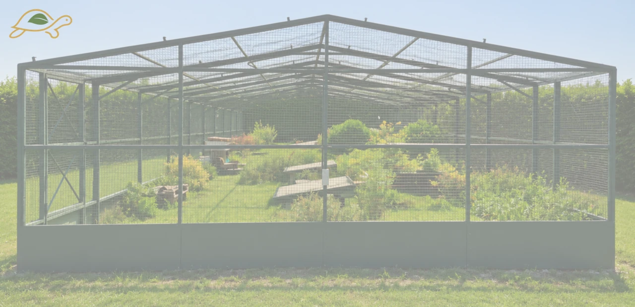 A front view of the Pilot Sanctuary, with vegetation and shelters inside the structure.
